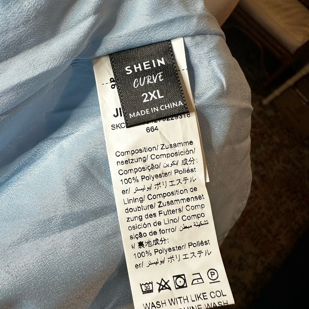 SHEIN Blue and White Floral Embossed Dress - Picture 8 of 8